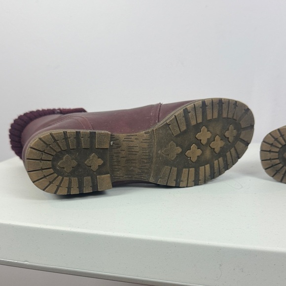 Just Fab Nyaling Knit Cuff Lace Up Combat Burgundy Faux Leather Boots Size 9 - Picture 9 of 10